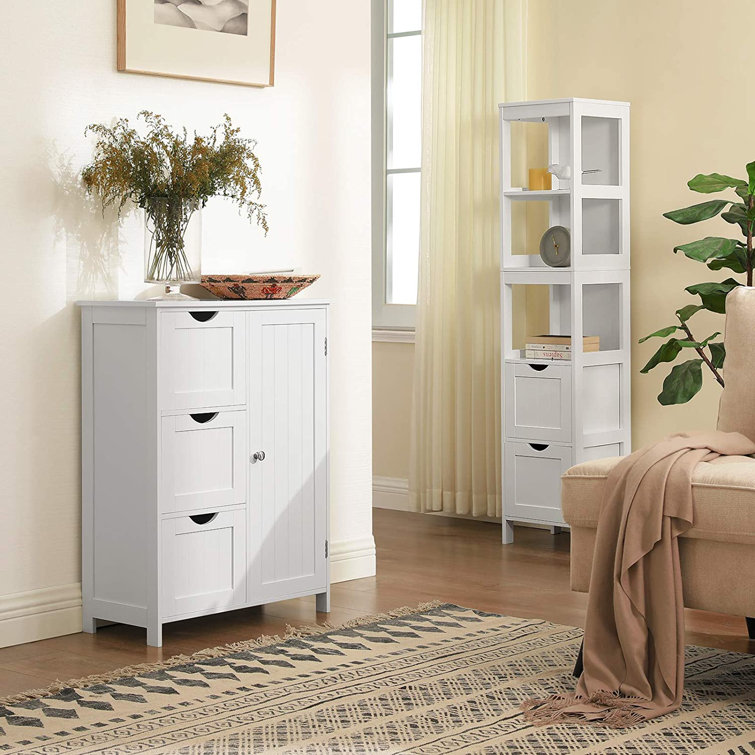 Winston Porter Armoire de rangement, armoire de sol blanche avec 3 grands tiroirs et 1 tablette